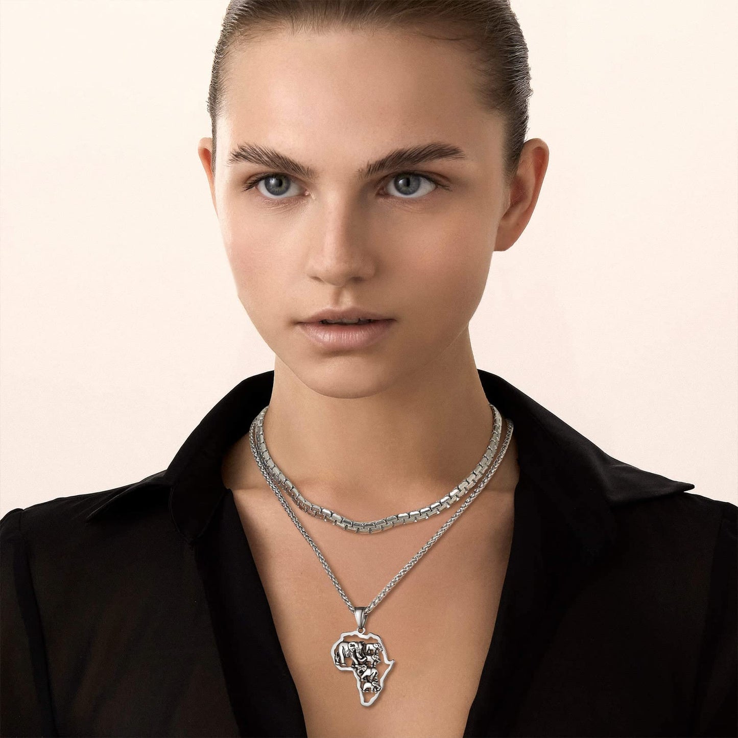 GOLDCHIC JEWELRY Africa Map Necklace for Men, Stainless Steel African Tribal/Egyptian Eye of Horus/I LOVE AFRICA/Elephant Map Hiphop Jewelry Unisex with 22'+2'Adjustable Chain
