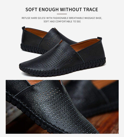 Men's Genuine Leather Loafer Shoes Slip On Soft Walking Shoes Perforated Driving Shoes