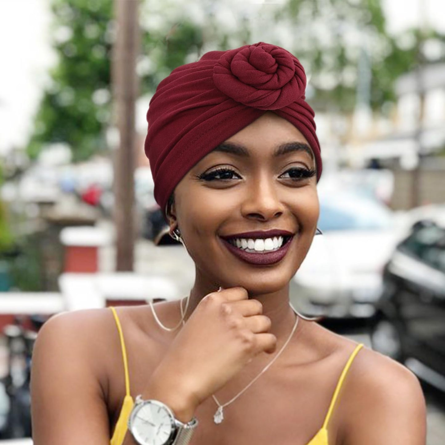 African Women Turban Caps Pre-Tied Twisted Turbans Head Scarf for Women Hair Wraps Cover Beanie Cancer Chemo Headwear