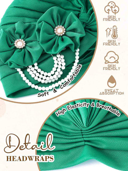 Woeoe Pearl Flower African Hats Pre-Tied Turbans Stretchy Twisted Church Wedding Head Wraps for Women