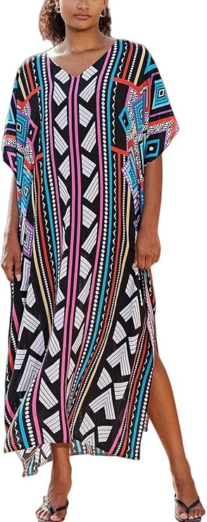 Kaftan Dresses for Women V-Neck Print Swimsuit Cover Up Plus Size Beach Caftan Lounge Dress