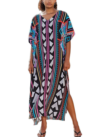 KECVOT Kaftan Dresses for Women V-Neck Print Swimsuit Cover Up Plus Size Beach Caftan Lounge Dress