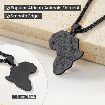 GOLDCHIC JEWELRY Africa Map Necklace for Men, Stainless Steel African Tribal/Egyptian Eye of Horus/I LOVE AFRICA/Elephant Map Hiphop Jewelry Unisex with 22'+2'Adjustable Chain