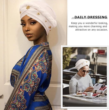 African Women Turban Caps Pre-Tied Twisted Turbans Head Scarf for Women Hair Wraps Cover Beanie Cancer Chemo Headwear