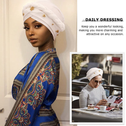 African Women Turban Caps Pre-Tied Twisted Turbans Head Scarf for Women Hair Wraps Cover Beanie Cancer Chemo Headwear
