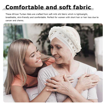 African Women Turban Caps Pre-Tied Twisted Turbans Head Scarf for Women Hair Wraps Cover Beanie Cancer Chemo Headwear