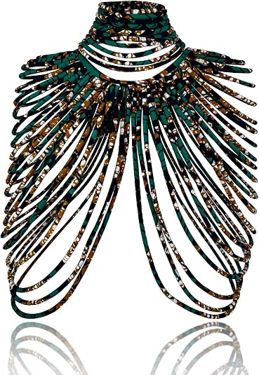 African Necklace for Women, Ankara Multi-Strand Fabric Shawl-Style Statement Necklace, Handmade Tribal African Jewelry for Party, Festival & Wedding