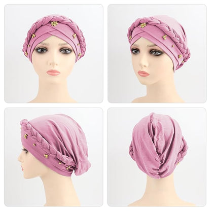 African Women Turban Caps Pre-Tied Twisted Turbans Head Scarf for Women Hair Wraps Cover Beanie Cancer Chemo Headwear