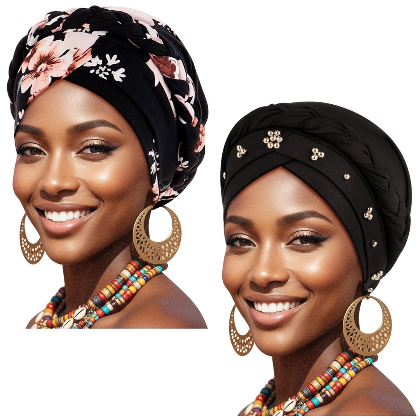 African Women Turban Caps Pre-Tied Twisted Turbans Head Scarf for Women Hair Wraps Cover Beanie Cancer Chemo Headwear