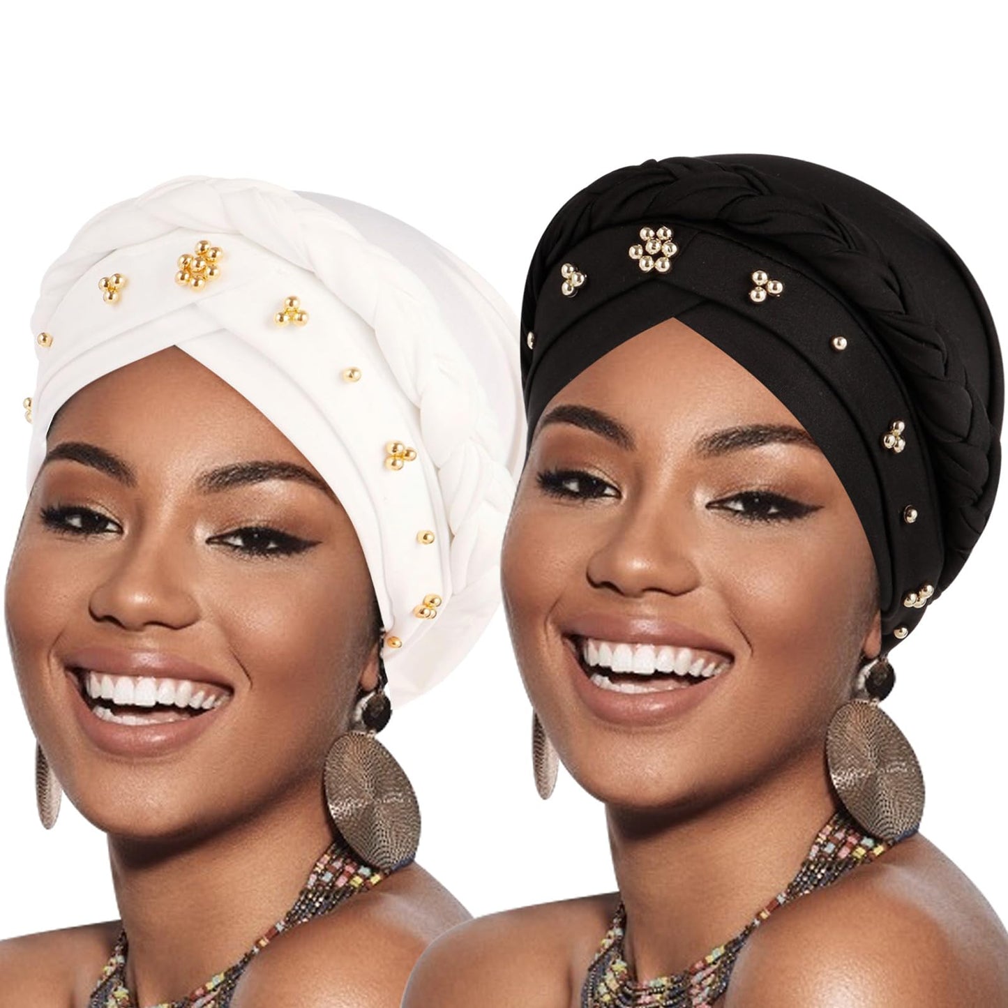 African Women Turban Caps Pre-Tied Twisted Turbans Head Scarf for Women Hair Wraps Cover Beanie Cancer Chemo Headwear