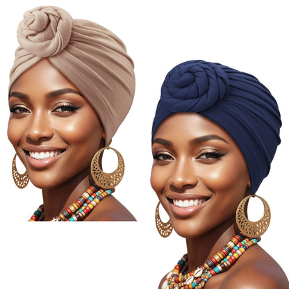 African Women Turban Caps Pre-Tied Twisted Turbans Head Scarf for Women Hair Wraps Cover Beanie Cancer Chemo Headwear