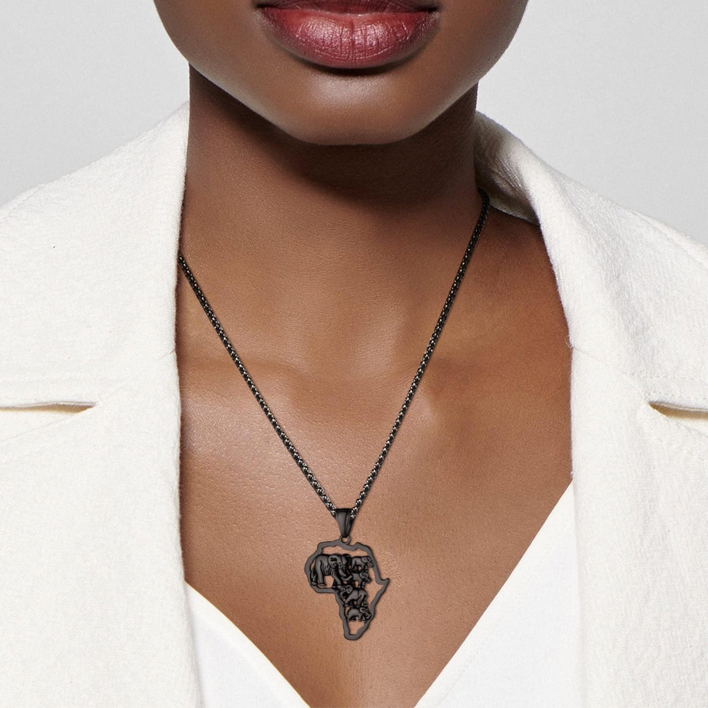 GOLDCHIC JEWELRY Africa Map Necklace for Men, Stainless Steel African Tribal/Egyptian Eye of Horus/I LOVE AFRICA/Elephant Map Hiphop Jewelry Unisex with 22'+2'Adjustable Chain