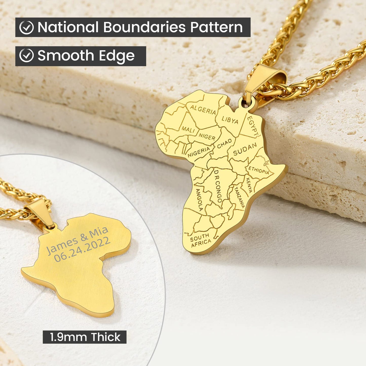 GOLDCHIC JEWELRY Africa Map Necklace for Men, Stainless Steel African Tribal/Egyptian Eye of Horus/I LOVE AFRICA/Elephant Map Hiphop Jewelry Unisex with 22'+2'Adjustable Chain