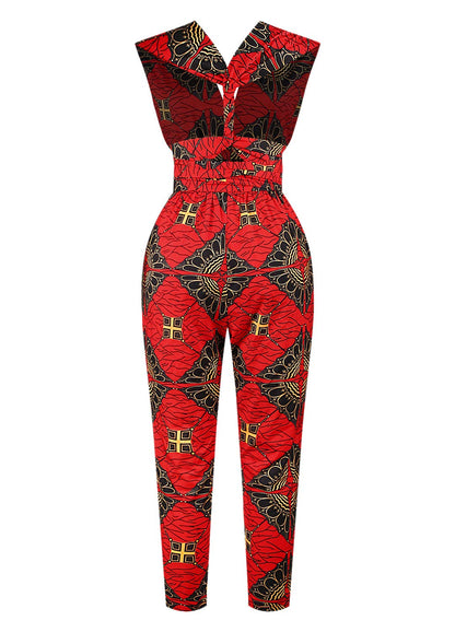 Women's African Jumpsuits Rompers V-Neck Multi-Way Wide Leg Pants