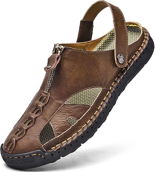 Shaire Men'S Sandals Outdoor Leather Closed Toe Beach Shoes