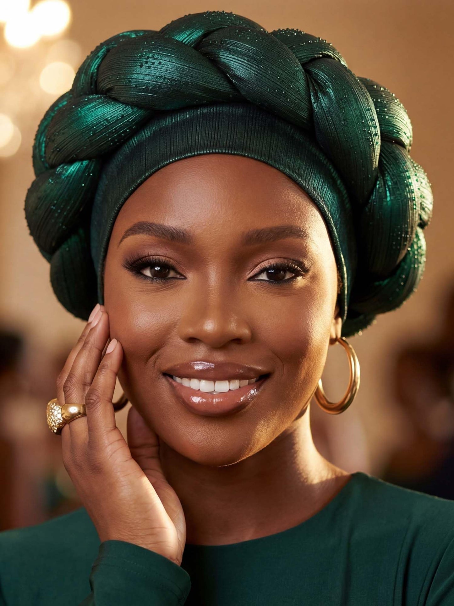 Woeoe African Headwrap Gold Braided Turbans for Women