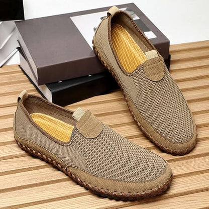 Men's Genuine Leather Loafer Shoes Slip On Soft Walking Shoes Perforated Driving Shoes