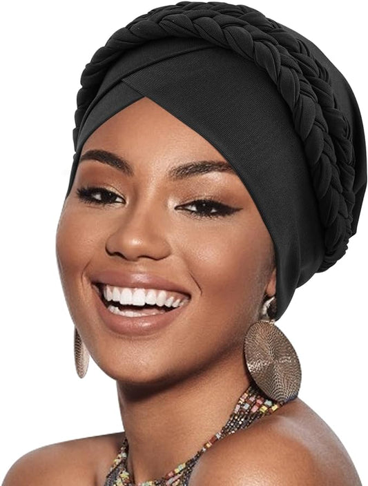 African Women Turban Caps Beanie Twist Headscarf Pre-Tied Double Twisted Braid Hair Cover Wrap Hat Chemo Cancer Cap