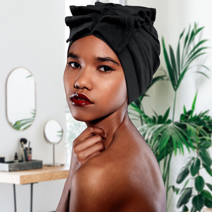 Babalet Stretch Turban Hats for Women, African Double-Layered Headwraps Soft Pre Tied Pleated Ruffled Hat