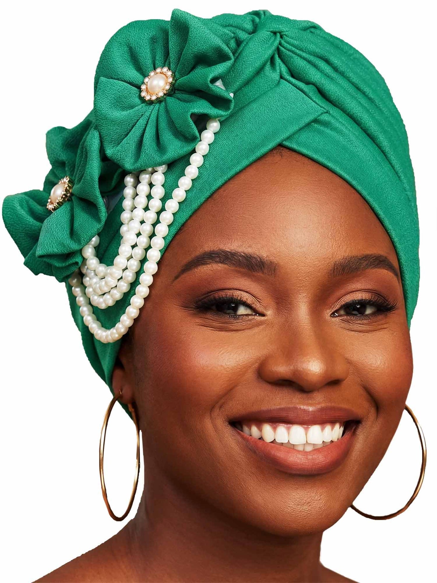 Woeoe Pearl Flower African Hats Pre-Tied Turbans Stretchy Twisted Church Wedding Head Wraps for Women