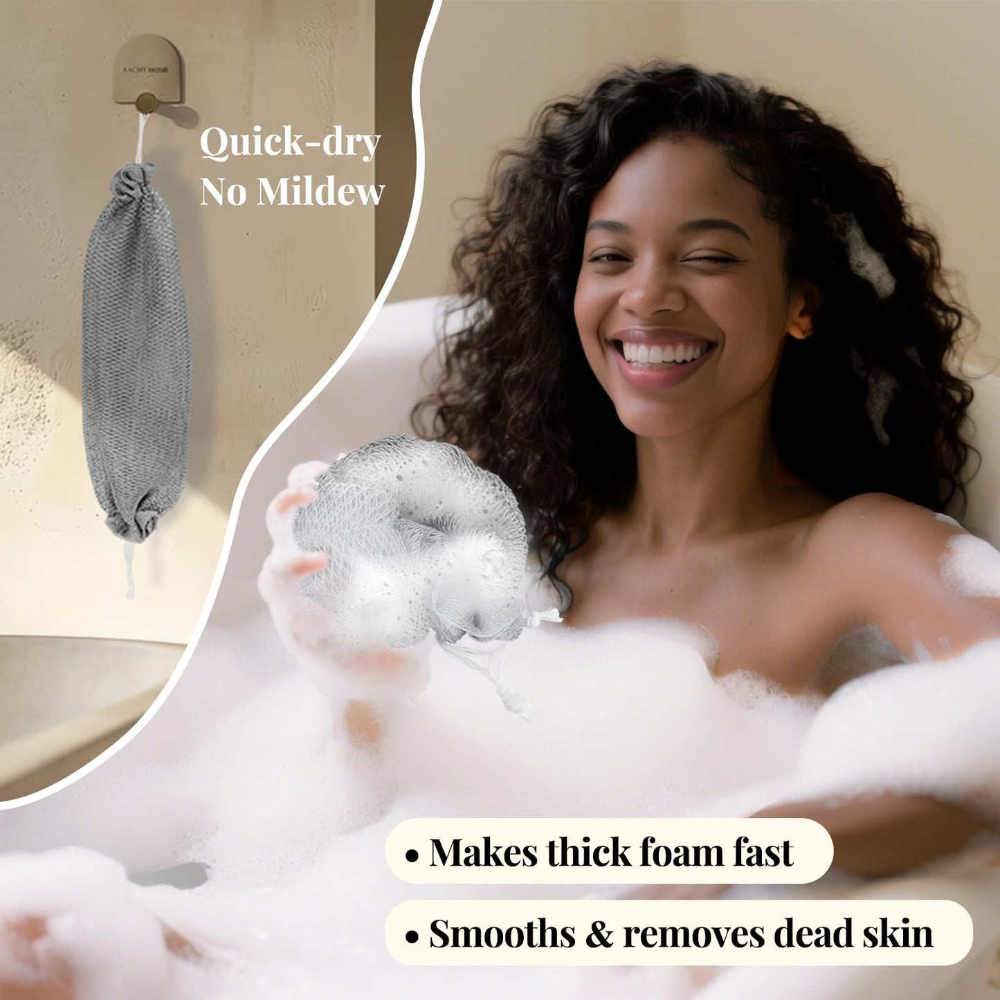 African Net Sponge Authentic-4 Packs African Exfoliating Net Sponge,Bath Sponges for Shower,42 inch Long for Normal to Sensitive Skin, for Daily use, Body Exfoliator Shower (Green,Pink,Blue,Grey)
