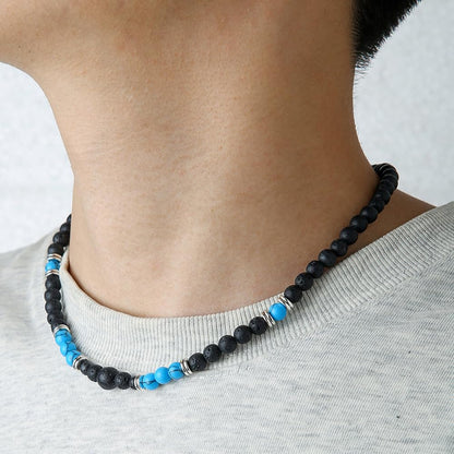 Beaded Necklace for Men,Handmade Men Turquoise Beaded Choker,Natural Wood Bead Necklaces Africa Wooden Chain Statement Unisex Strand Necklaces Hip Hop Beach Jewelry