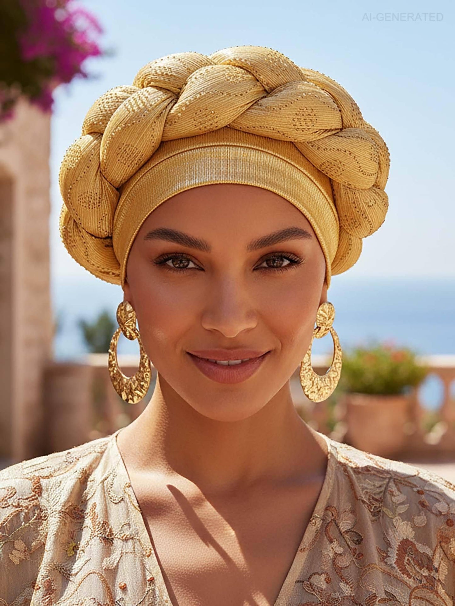 Woeoe African Headwrap Gold Braided Turbans for Women