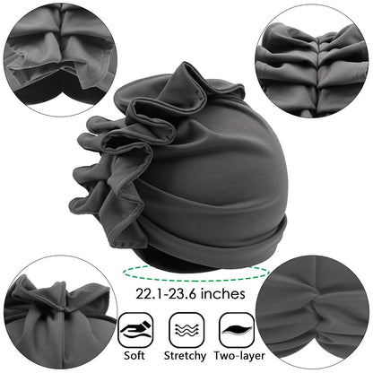 Babalet Stretch Turban Hats for Women, African Double-Layered Headwraps Soft Pre Tied Pleated Ruffled Hat
