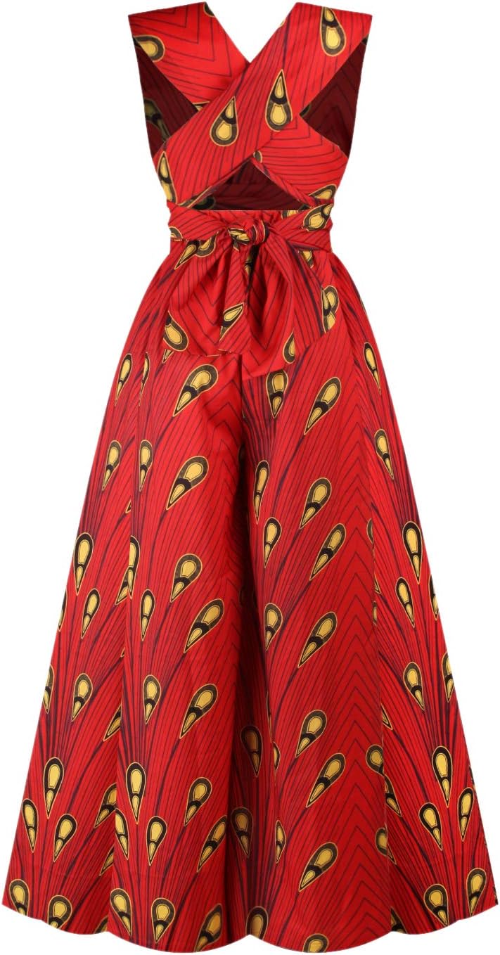 Women's African Jumpsuits Rompers V-Neck Multi-Way Wide Leg Pants