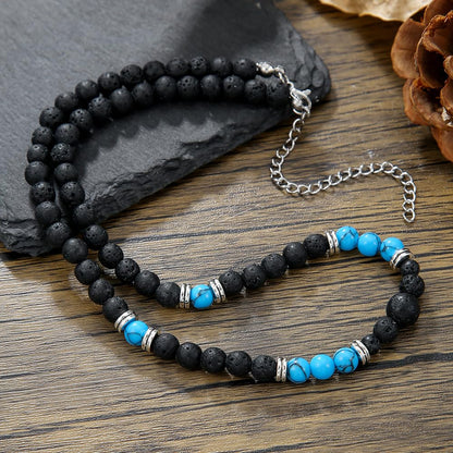 Beaded Necklace for Men,Handmade Men Turquoise Beaded Choker,Natural Wood Bead Necklaces Africa Wooden Chain Statement Unisex Strand Necklaces Hip Hop Beach Jewelry