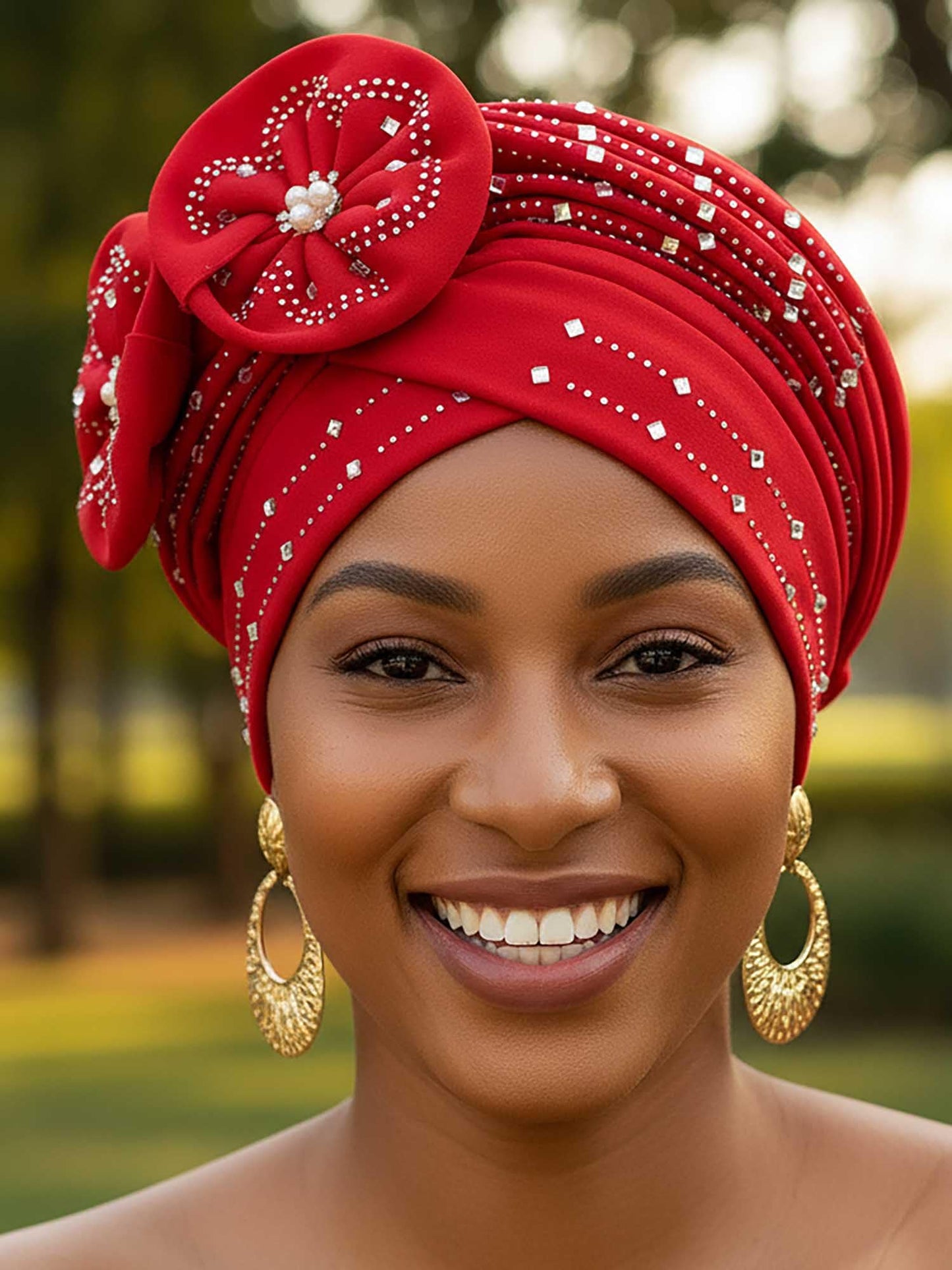 Woeoe Beanie Cap Head Wrap Black Rhinestones Head Scarf Flower Pearls Twisted Head Turban for Women Girls
