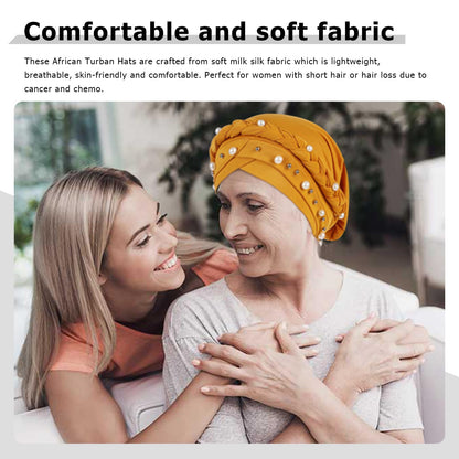 African Women Turban Caps Pre-Tied Twisted Turbans Head Scarf for Women Hair Wraps Cover Beanie Cancer Chemo Headwear