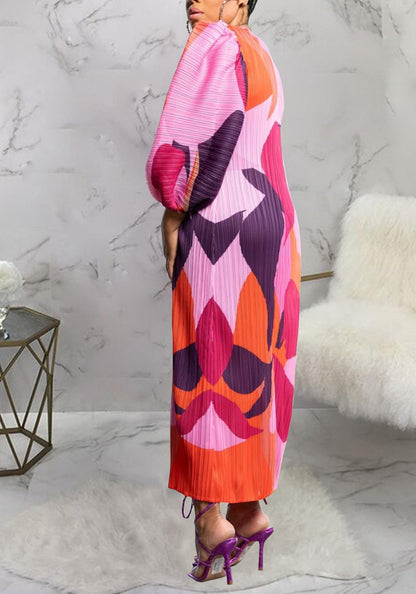 Women Colorful African Dress Floral Party Pleated Maxi Dress