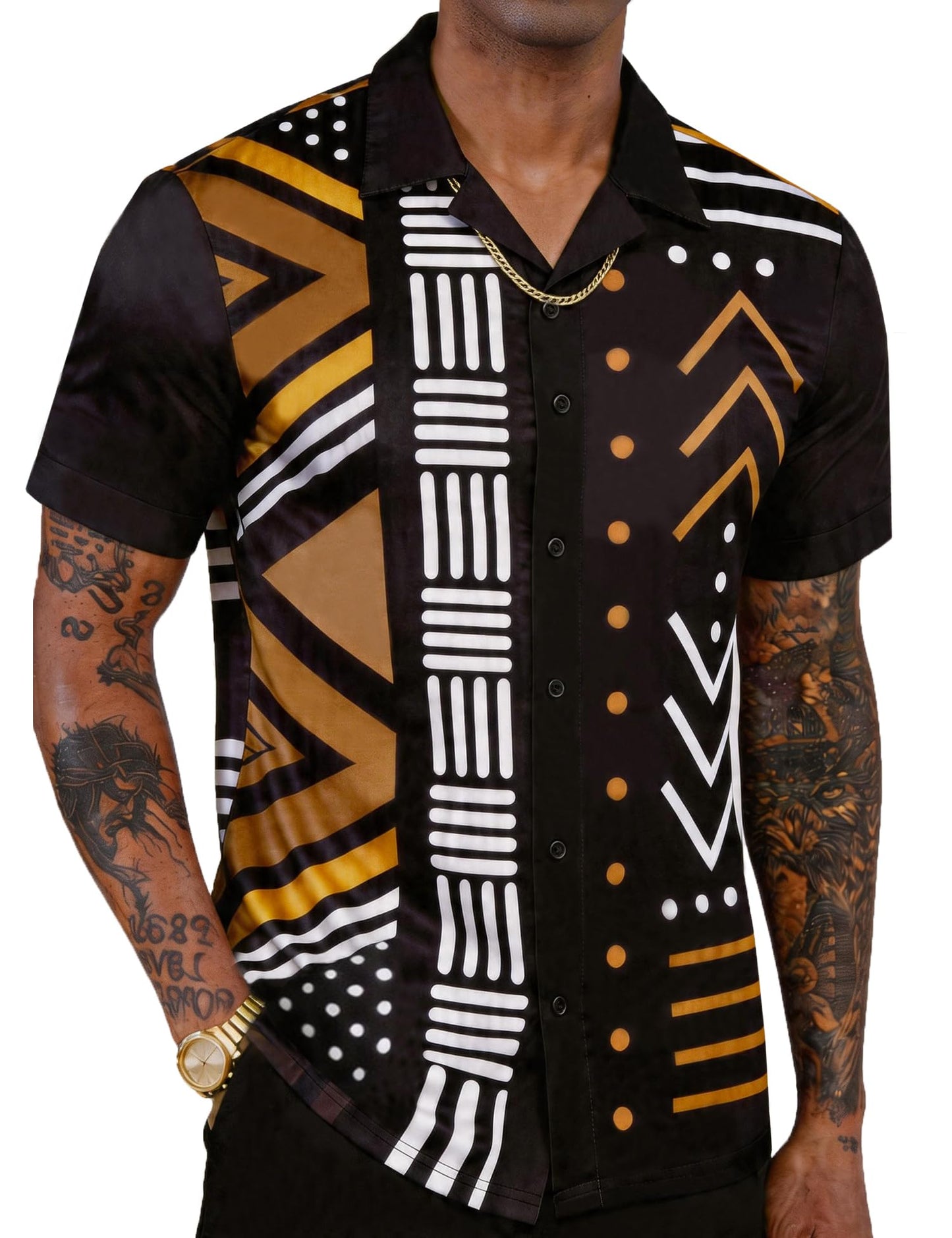 Mens African Dashiki Kente Printed Shirts Cuban Collar Short Sleeve Button Down Vintage Beach Summer Hawaiian Shirts