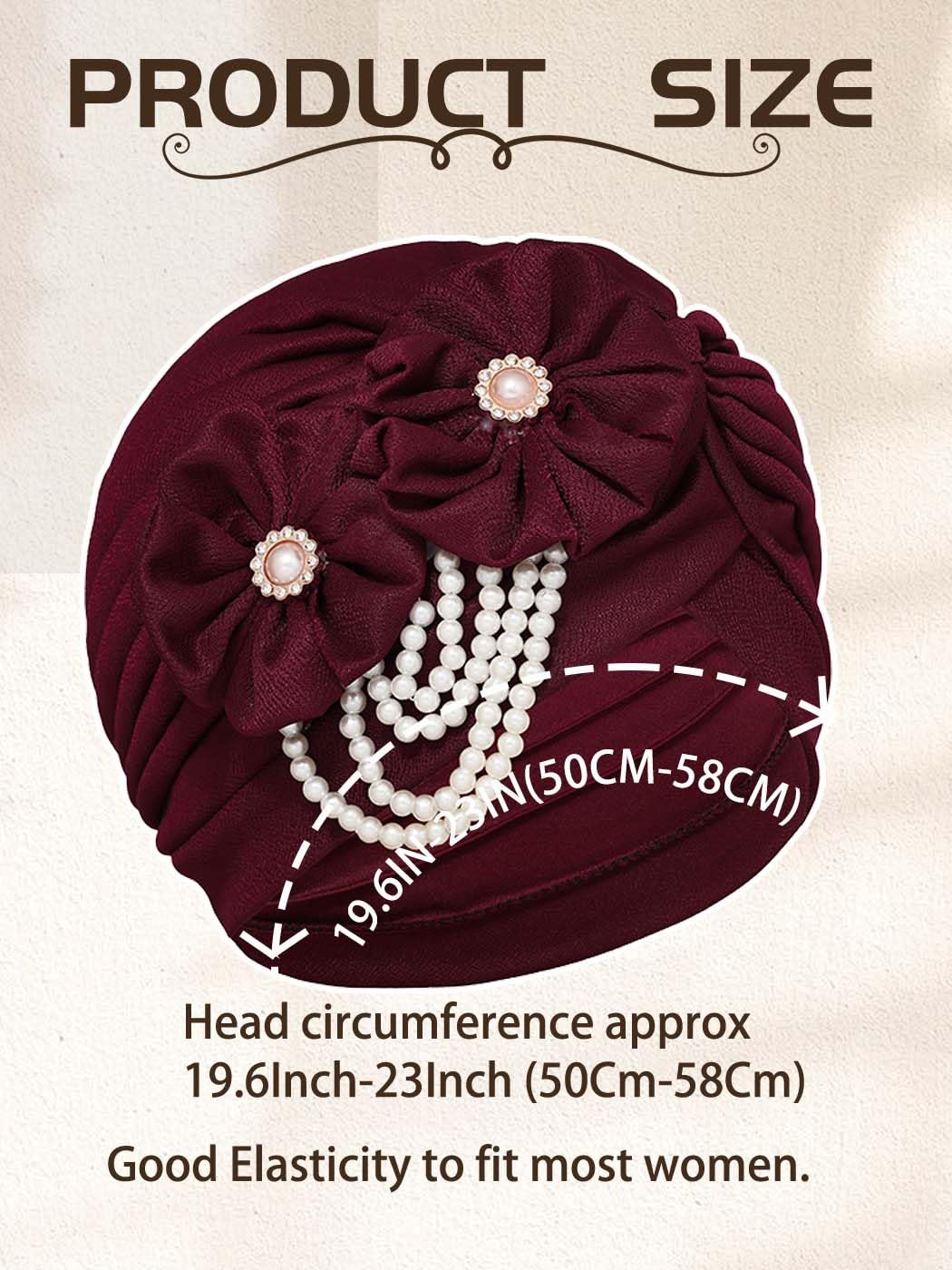 Woeoe Pearl Flower African Hats Pre-Tied Turbans Stretchy Twisted Church Wedding Head Wraps for Women