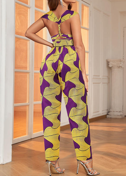 Women's African Jumpsuits Rompers V-Neck Multi-Way Wide Leg Pants