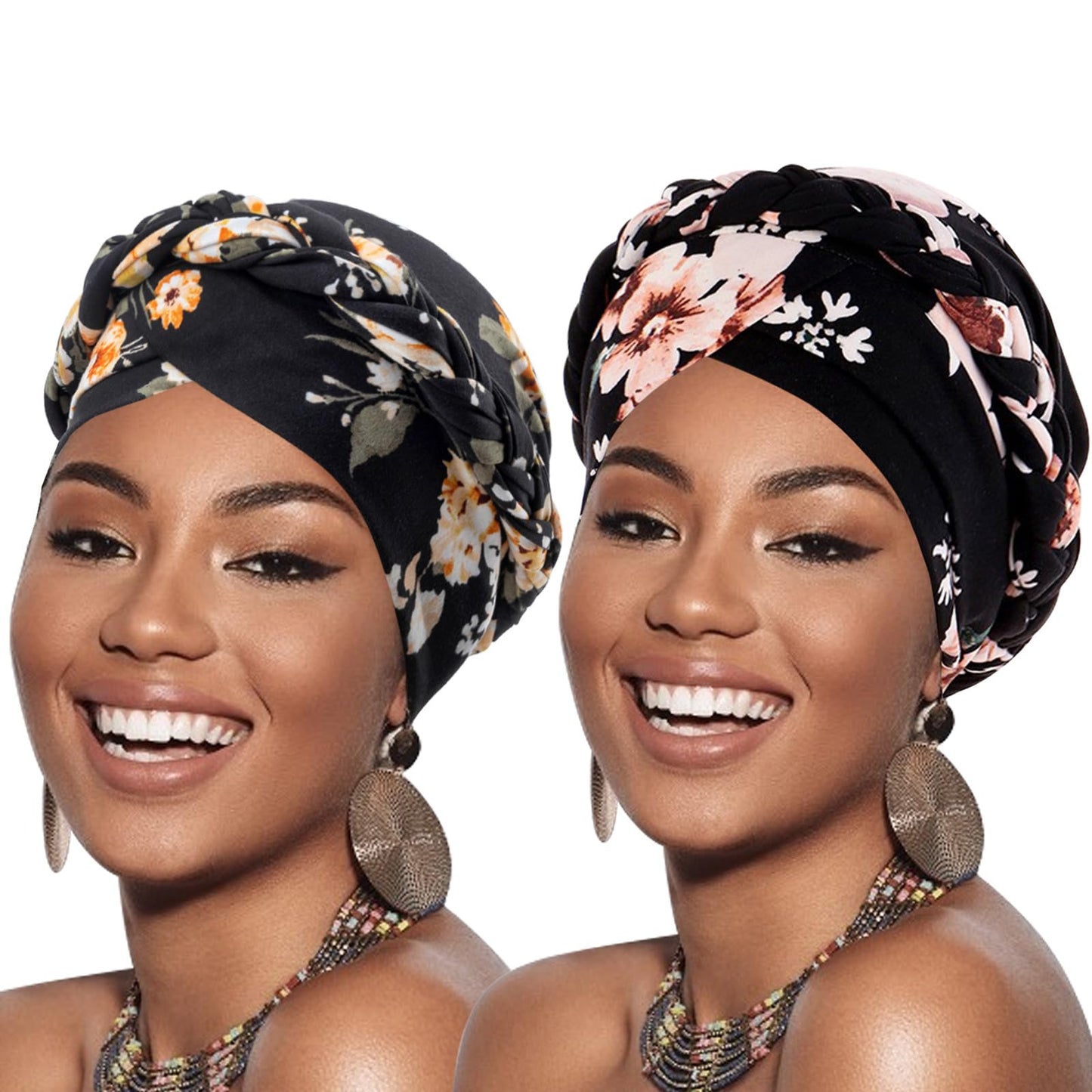 African Women Turban Caps Pre-Tied Twisted Turbans Head Scarf for Women Hair Wraps Cover Beanie Cancer Chemo Headwear