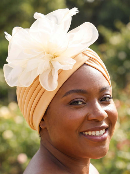 Woeoe Flower Turban Cap 20s Feather Fascinator Headwrap for Women