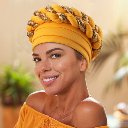4 Pcs African Turban Head Wrap for Black Women Braid Beanie Stretchy Elastic Turban Hair Wrap