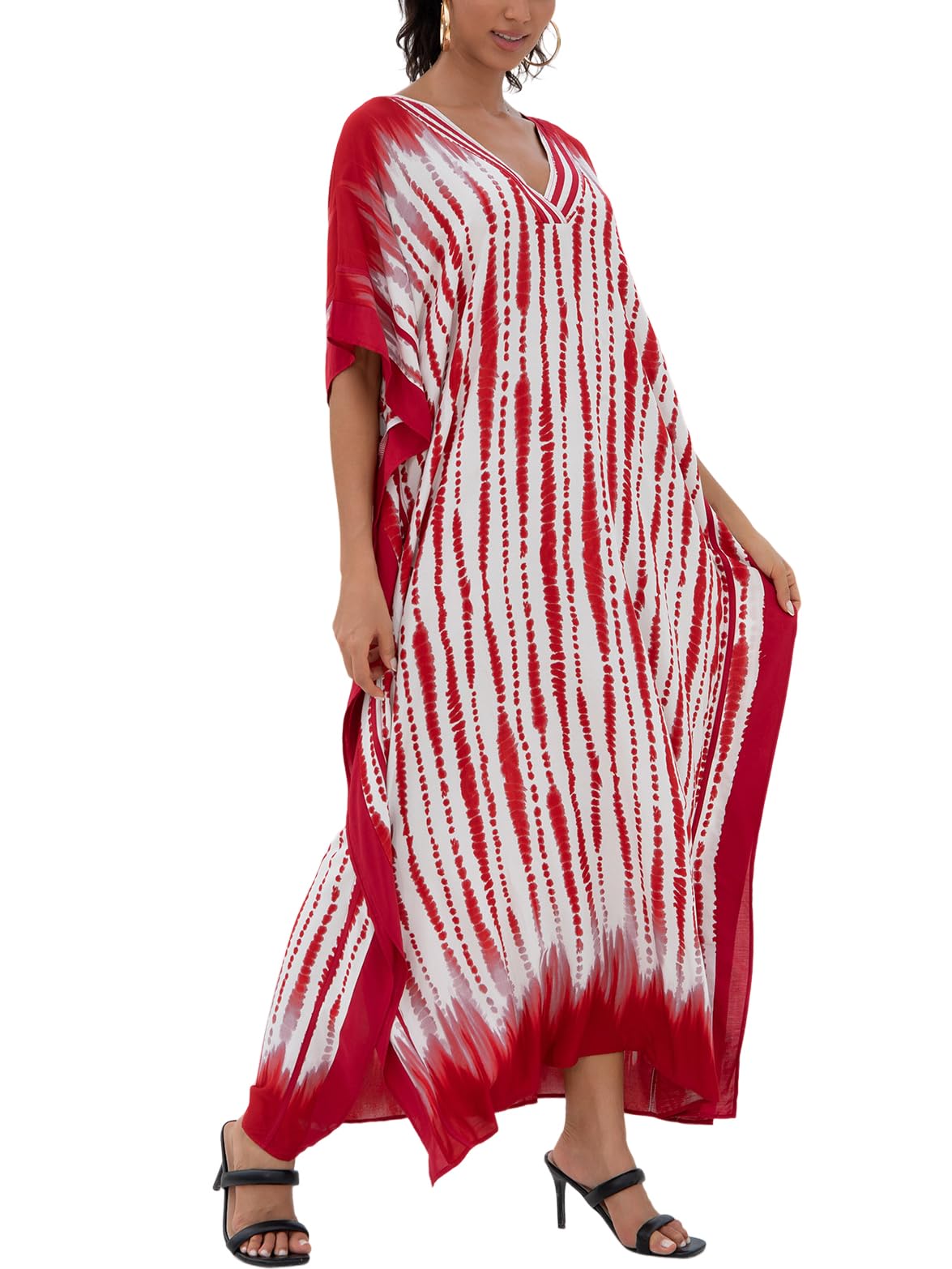 KECVOT Kaftan Dresses for Women V-Neck Print Swimsuit Cover Up Plus Size Beach Caftan Lounge Dress