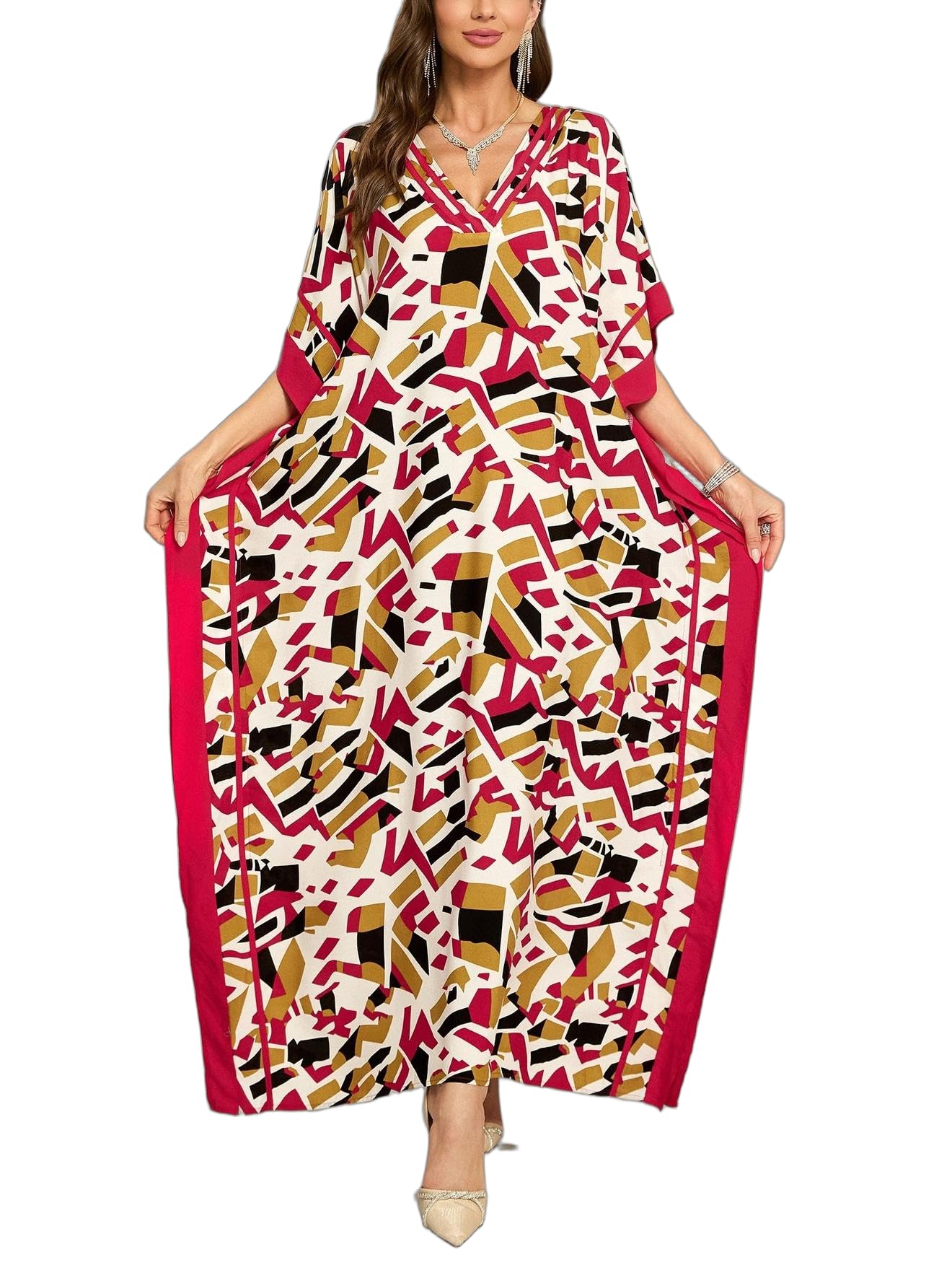 KECVOT Kaftan Dresses for Women V-Neck Print Swimsuit Cover Up Plus Size Beach Caftan Lounge Dress