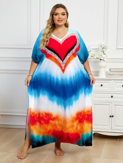 KECVOT Kaftan Dresses for Women V-Neck Print Swimsuit Cover Up Plus Size Beach Caftan Lounge Dress