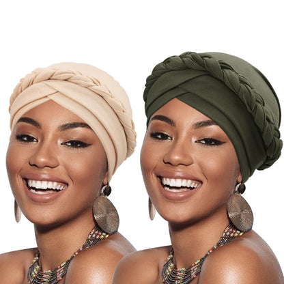 African Women Turban Caps Pre-Tied Twisted Turbans Head Scarf for Women Hair Wraps Cover Beanie Cancer Chemo Headwear