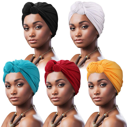 DRESHOW 5 Pack Knotted Headwraps for Women African Turban Pre-Knotted Beanie Headwraps Hair Covers