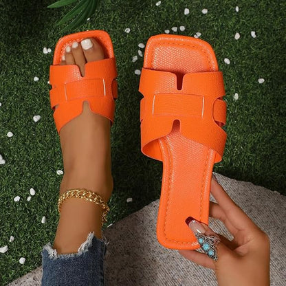 Women's Dressy Casual Flat Sandals, Elegant Comfortable Slip-On Slides with Textured Upper, Versatile Dressy Style for Everyday Wear
