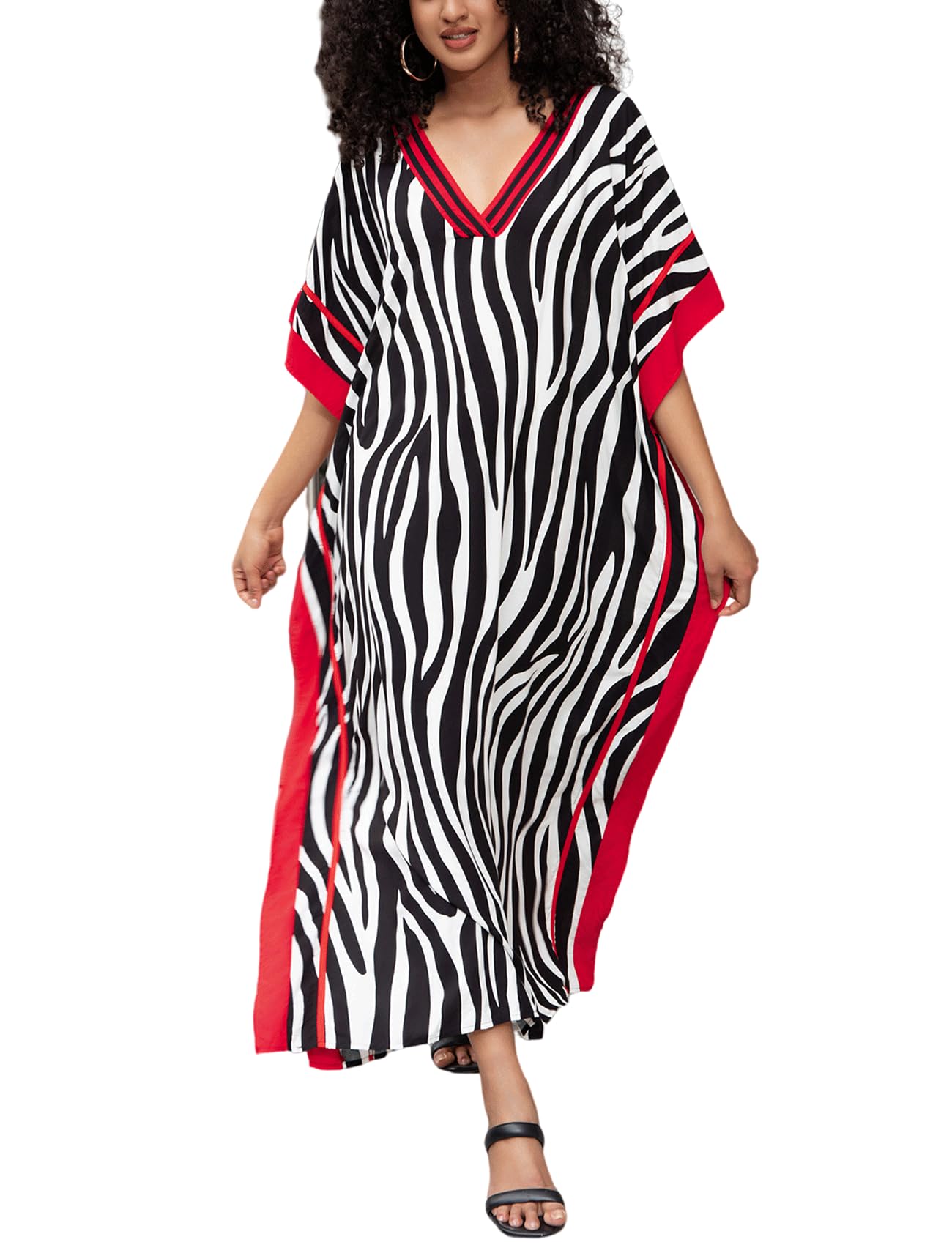 KECVOT Kaftan Dresses for Women V-Neck Print Swimsuit Cover Up Plus Size Beach Caftan Lounge Dress