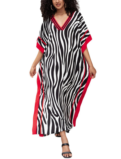 KECVOT Kaftan Dresses for Women V-Neck Print Swimsuit Cover Up Plus Size Beach Caftan Lounge Dress
