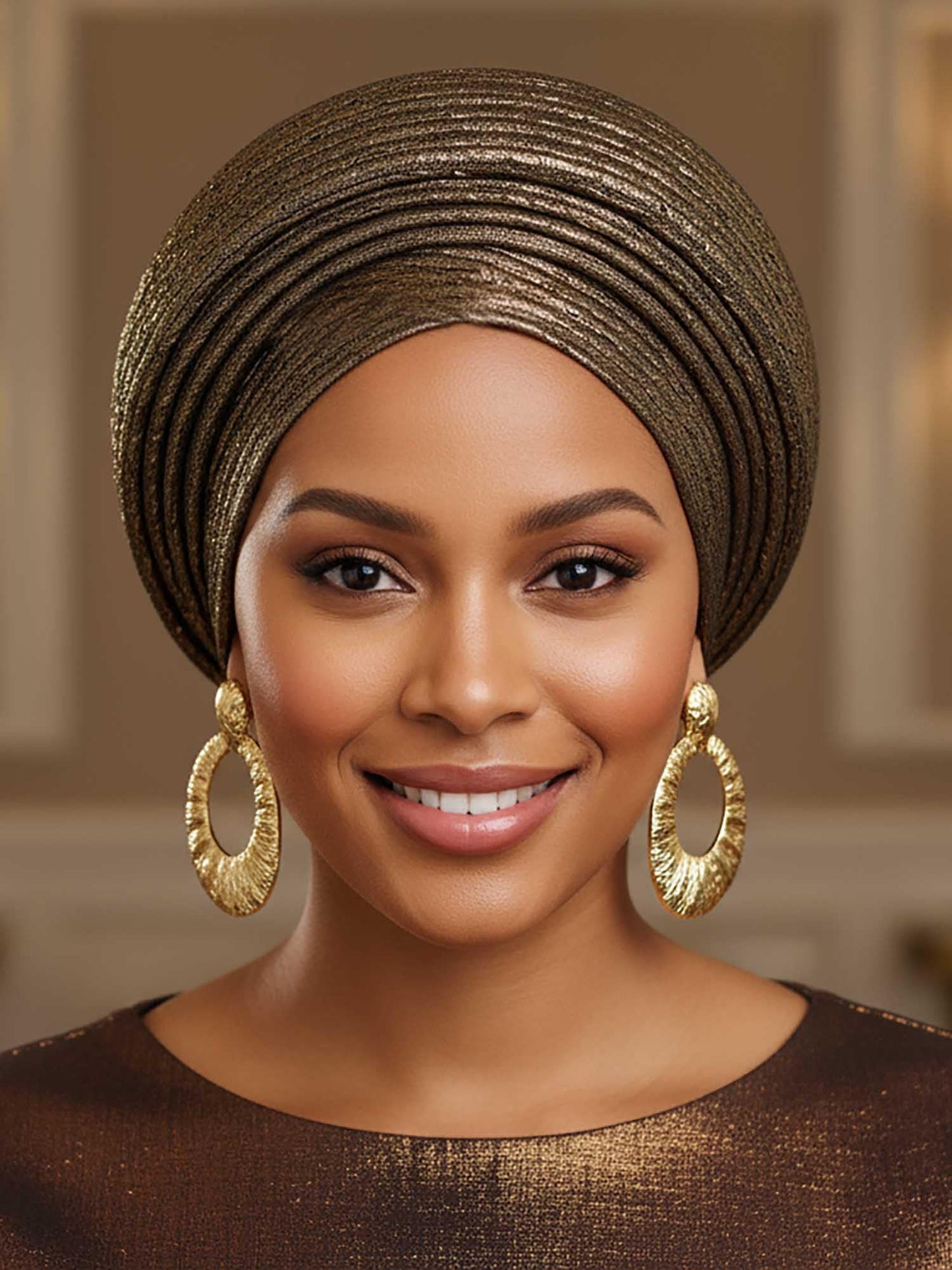 Woeoe African Head Wraps for Black Women Gold Pre Tied Headdress Wedding Turban Hats