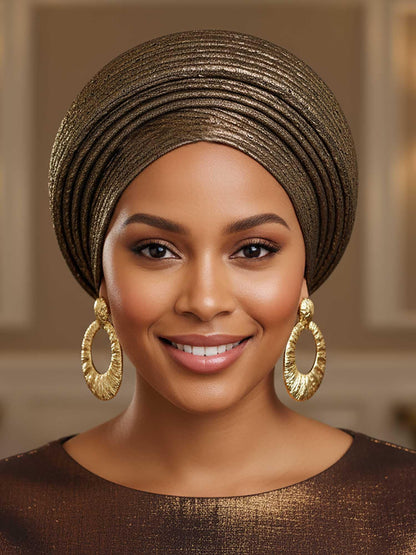 Woeoe African Head Wraps for Black Women Gold Pre Tied Headdress Wedding Turban Hats