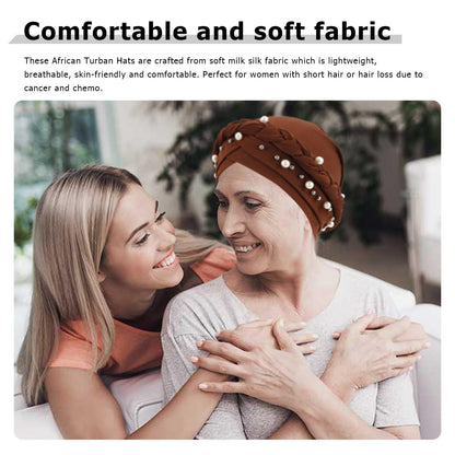 African Women Turban Caps Pre-Tied Twisted Turbans Head Scarf for Women Hair Wraps Cover Beanie Cancer Chemo Headwear